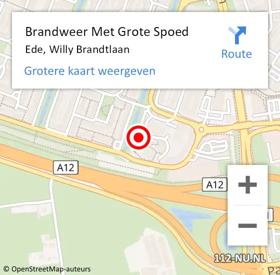 Locatie op kaart van de 112 melding: Brandweer Met Grote Spoed Naar Ede, Willy Brandtlaan op 10 augustus 2024 10:34