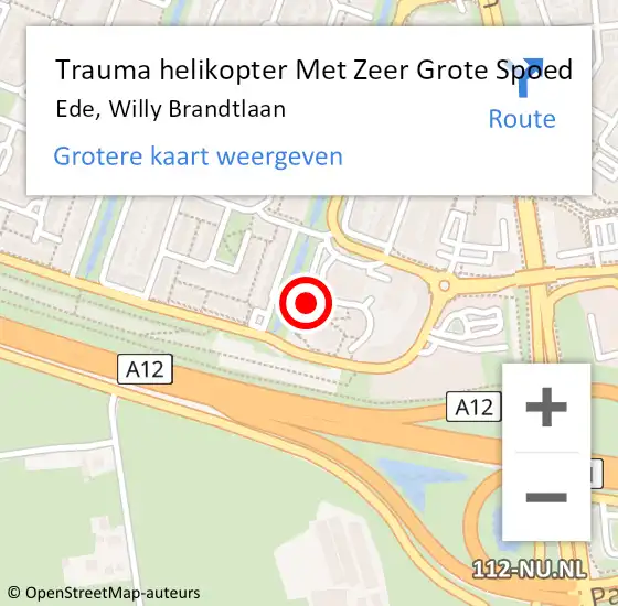 Locatie op kaart van de 112 melding: Trauma helikopter Met Zeer Grote Spoed Naar Ede, Willy Brandtlaan op 10 augustus 2024 10:36