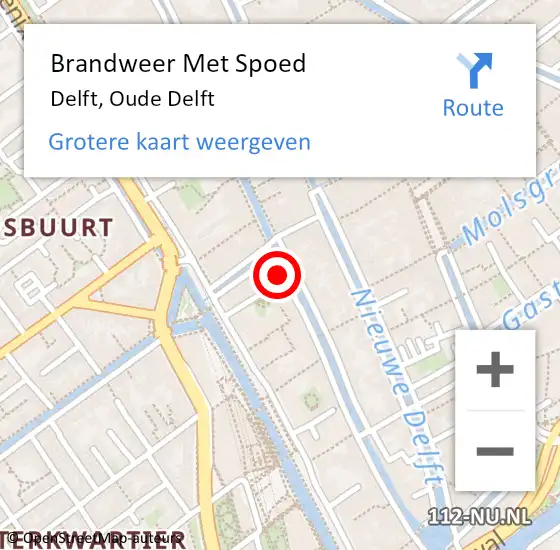 Locatie op kaart van de 112 melding: Brandweer Met Spoed Naar Delft, Oude Delft op 10 augustus 2024 10:59