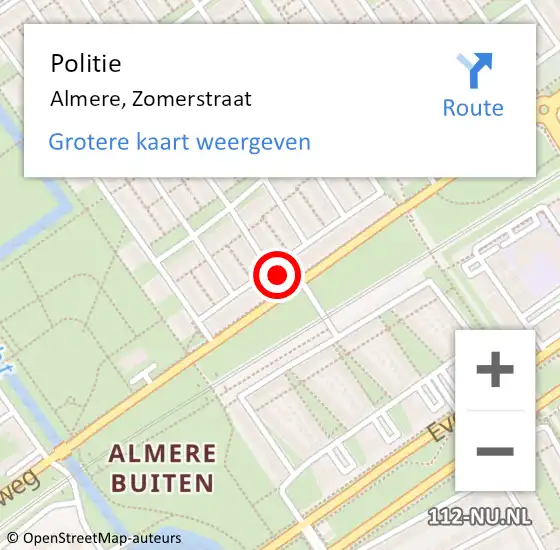 Locatie op kaart van de 112 melding: Politie Almere, Zomerstraat op 10 augustus 2024 11:05