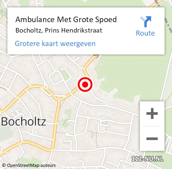 Locatie op kaart van de 112 melding: Ambulance Met Grote Spoed Naar Bocholtz, Prins Hendrikstraat op 15 oktober 2014 21:57