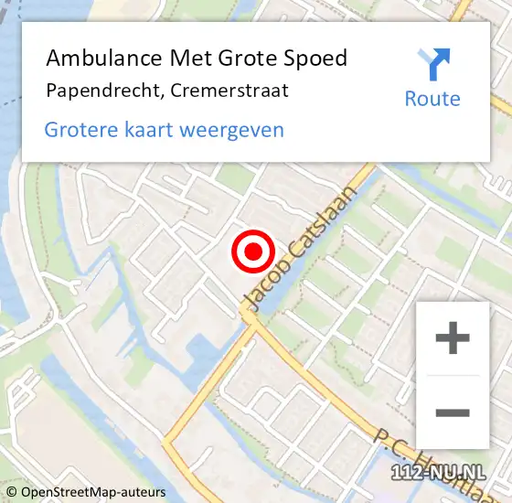 Locatie op kaart van de 112 melding: Ambulance Met Grote Spoed Naar Papendrecht, Cremerstraat op 10 augustus 2024 11:17