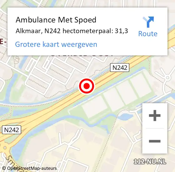 Locatie op kaart van de 112 melding: Ambulance Met Spoed Naar Alkmaar, N242 hectometerpaal: 31,3 op 10 augustus 2024 11:24