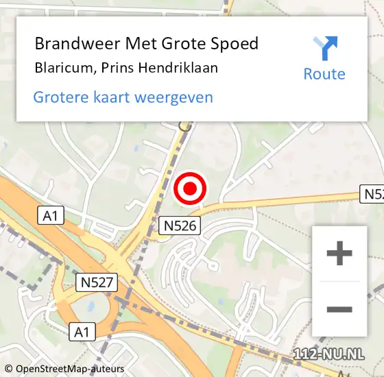 Locatie op kaart van de 112 melding: Brandweer Met Grote Spoed Naar Blaricum, Prins Hendriklaan op 10 augustus 2024 11:32