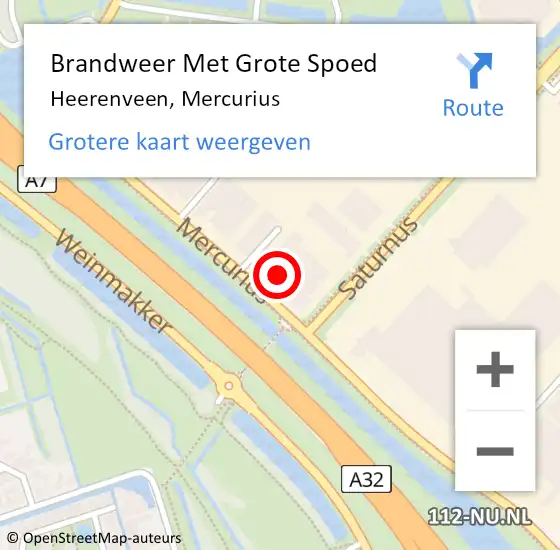 Locatie op kaart van de 112 melding: Brandweer Met Grote Spoed Naar Heerenveen, Mercurius op 10 augustus 2024 11:32