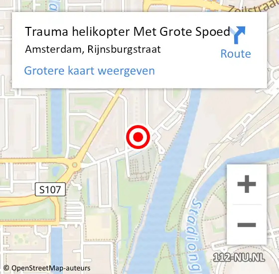 Locatie op kaart van de 112 melding: Trauma helikopter Met Grote Spoed Naar Amsterdam, Rijnsburgstraat op 10 augustus 2024 11:36