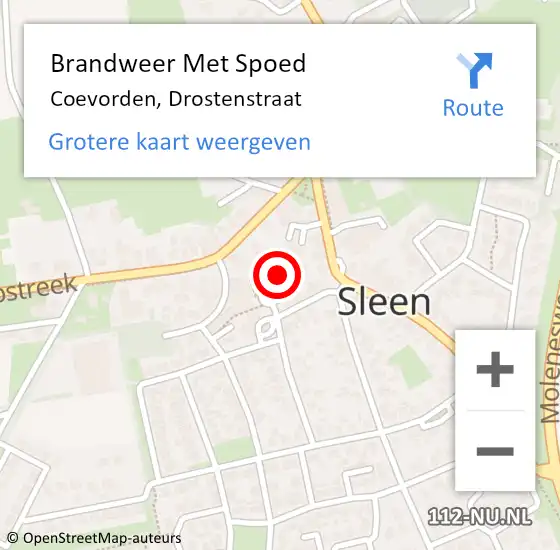 Locatie op kaart van de 112 melding: Brandweer Met Spoed Naar Coevorden, Drostenstraat op 10 augustus 2024 11:39