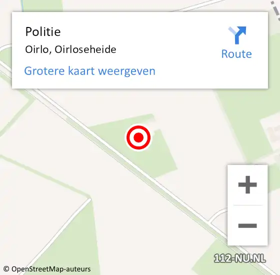 Locatie op kaart van de 112 melding: Politie Oirlo, Oirloseheide op 10 augustus 2024 11:54