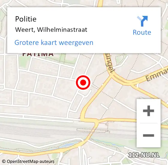 Locatie op kaart van de 112 melding: Politie Weert, Wilhelminastraat op 10 augustus 2024 12:28