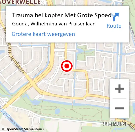 Locatie op kaart van de 112 melding: Trauma helikopter Met Grote Spoed Naar Gouda, Wilhelmina van Pruisenlaan op 10 augustus 2024 12:39