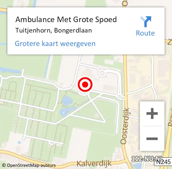 Locatie op kaart van de 112 melding: Ambulance Met Grote Spoed Naar Tuitjenhorn, Bongerdlaan op 10 augustus 2024 12:40