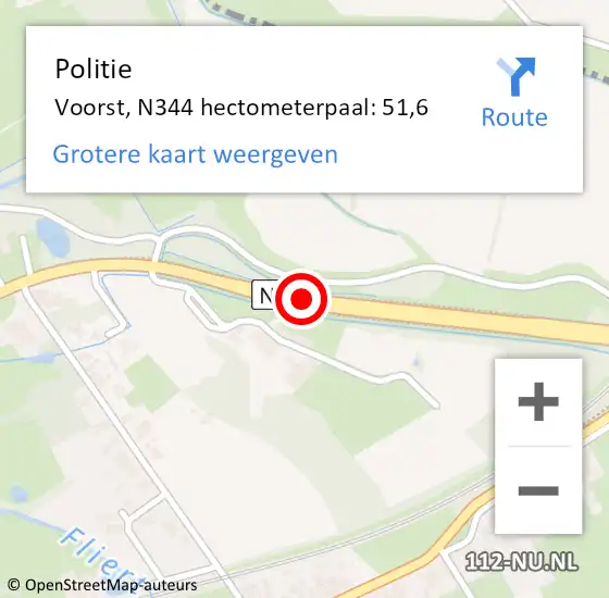 Locatie op kaart van de 112 melding: Politie Voorst, N344 hectometerpaal: 51,6 op 10 augustus 2024 12:50