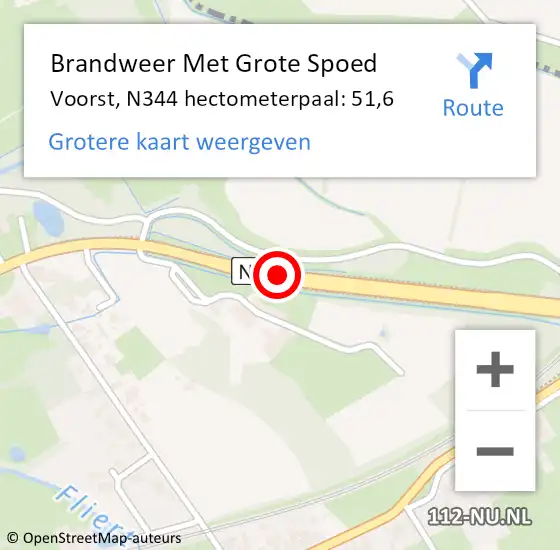 Locatie op kaart van de 112 melding: Brandweer Met Grote Spoed Naar Voorst, N344 hectometerpaal: 51,6 op 10 augustus 2024 12:52