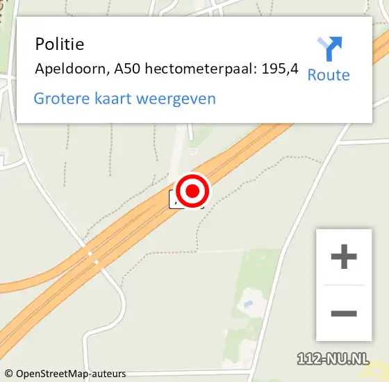 Locatie op kaart van de 112 melding: Politie Apeldoorn, A50 hectometerpaal: 195,4 op 10 augustus 2024 13:02