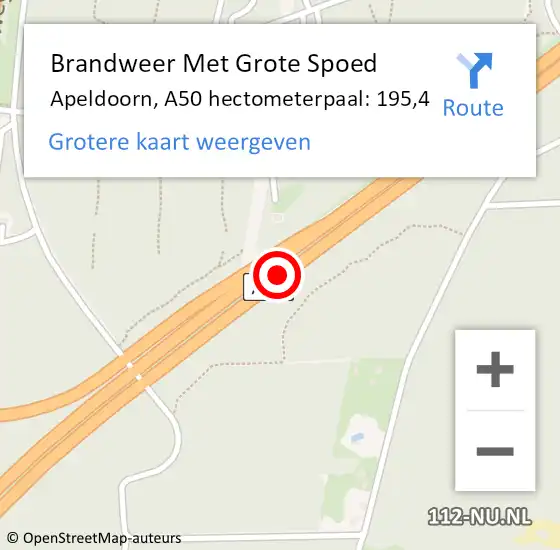 Locatie op kaart van de 112 melding: Brandweer Met Grote Spoed Naar Apeldoorn, A50 hectometerpaal: 195,4 op 10 augustus 2024 13:02