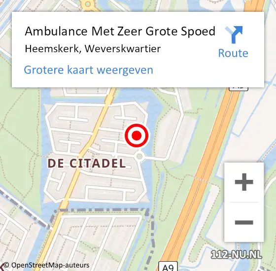 Locatie op kaart van de 112 melding: Ambulance Met Zeer Grote Spoed Naar Heemskerk, Weverskwartier op 10 augustus 2024 13:06