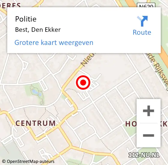 Locatie op kaart van de 112 melding: Politie Best, Den Ekker op 10 augustus 2024 13:32