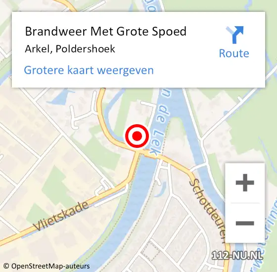 Locatie op kaart van de 112 melding: Brandweer Met Grote Spoed Naar Arkel, Poldershoek op 10 augustus 2024 13:33