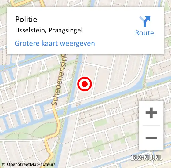 Locatie op kaart van de 112 melding: Politie IJsselstein, Praagsingel op 10 augustus 2024 13:36