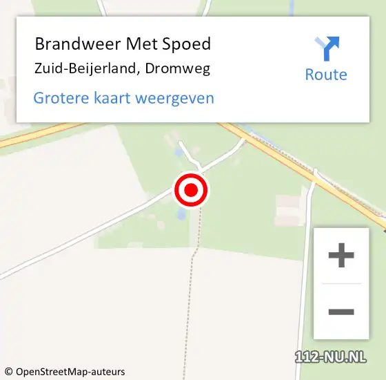 Locatie op kaart van de 112 melding: Brandweer Met Spoed Naar Zuid-Beijerland, Dromweg op 10 augustus 2024 13:40