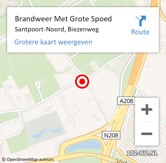 Locatie op kaart van de 112 melding: Brandweer Met Grote Spoed Naar Santpoort-Noord, Biezenweg op 10 augustus 2024 13:41