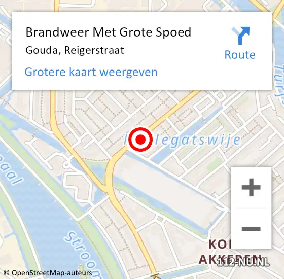 Locatie op kaart van de 112 melding: Brandweer Met Grote Spoed Naar Gouda, Reigerstraat op 10 augustus 2024 13:51