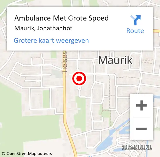 Locatie op kaart van de 112 melding: Ambulance Met Grote Spoed Naar Maurik, Jonathanhof op 15 oktober 2014 22:21