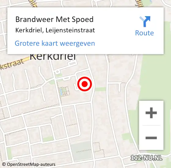 Locatie op kaart van de 112 melding: Brandweer Met Spoed Naar Kerkdriel, Leijensteinstraat op 10 augustus 2024 14:00