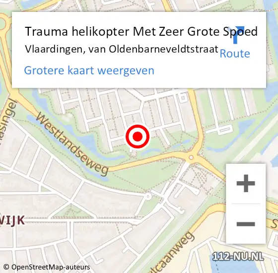 Locatie op kaart van de 112 melding: Trauma helikopter Met Zeer Grote Spoed Naar Vlaardingen, van Oldenbarneveldtstraat op 10 augustus 2024 14:01