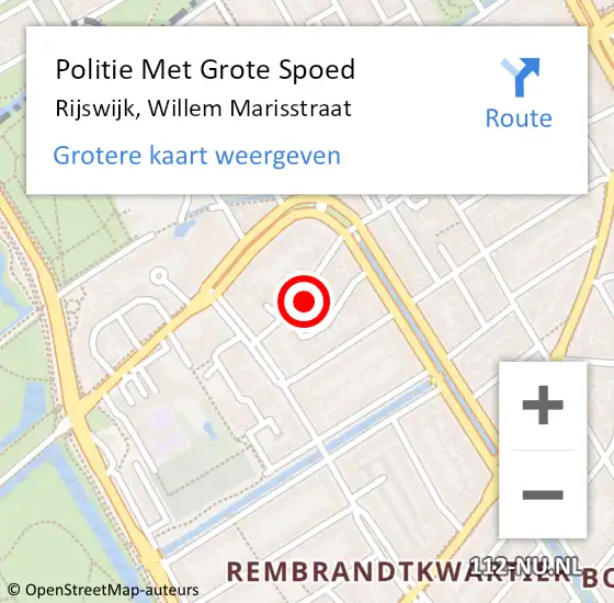 Locatie op kaart van de 112 melding: Politie Met Grote Spoed Naar Rijswijk, Willem Marisstraat op 10 augustus 2024 14:08