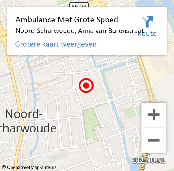 Locatie op kaart van de 112 melding: Ambulance Met Grote Spoed Naar Noord-Scharwoude, Anna van Burenstraat op 10 augustus 2024 14:22