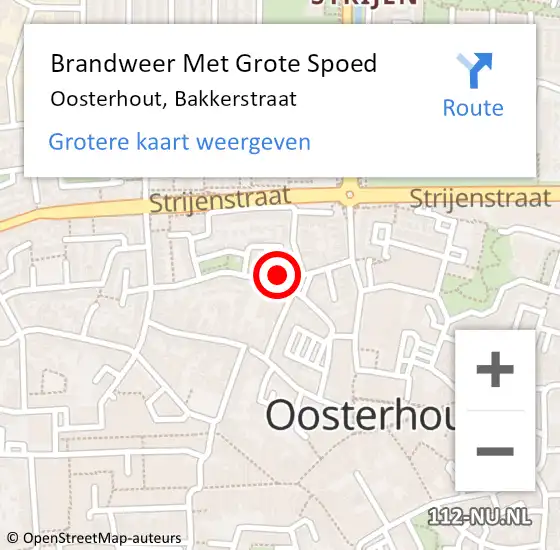 Locatie op kaart van de 112 melding: Brandweer Met Grote Spoed Naar Oosterhout, Bakkerstraat op 10 augustus 2024 14:29