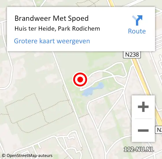 Locatie op kaart van de 112 melding: Brandweer Met Spoed Naar Huis ter Heide, Park Rodichem op 10 augustus 2024 14:43