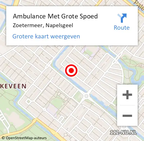 Locatie op kaart van de 112 melding: Ambulance Met Grote Spoed Naar Zoetermeer, Napelsgeel op 10 augustus 2024 14:55