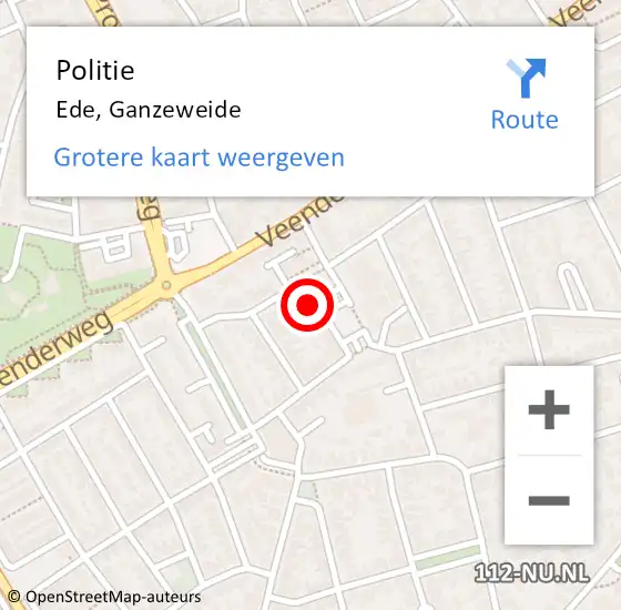 Locatie op kaart van de 112 melding: Politie Ede, Ganzeweide op 10 augustus 2024 14:59