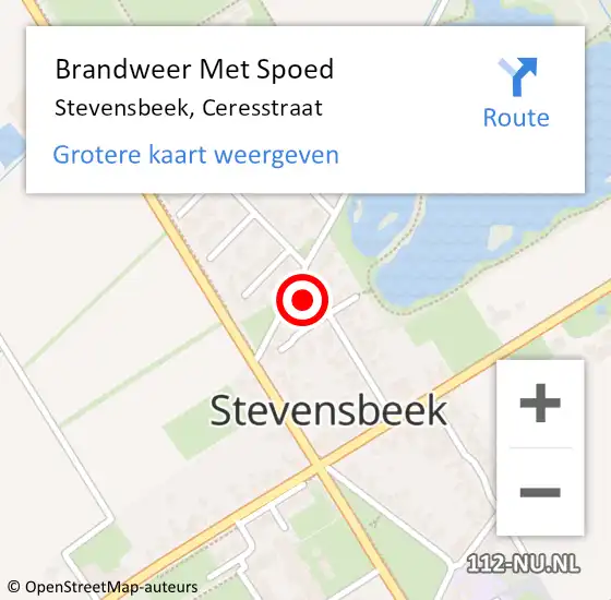 Locatie op kaart van de 112 melding: Brandweer Met Spoed Naar Stevensbeek, Ceresstraat op 10 augustus 2024 14:59