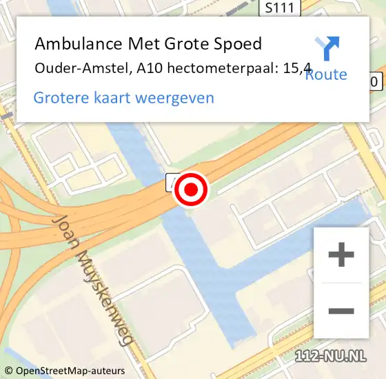 Locatie op kaart van de 112 melding: Ambulance Met Grote Spoed Naar Ouder-Amstel, A10 hectometerpaal: 15,4 op 10 augustus 2024 15:00