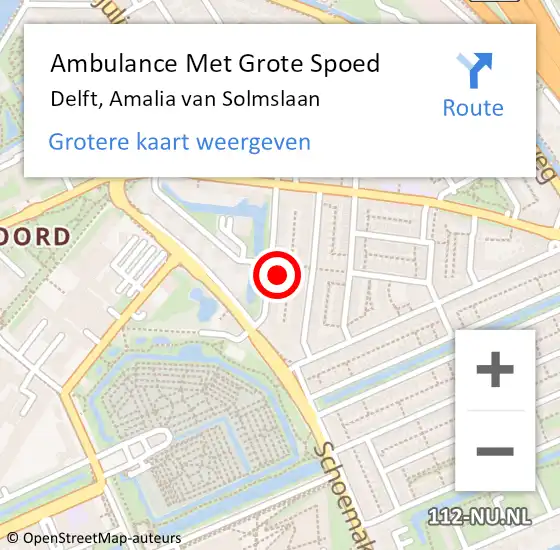 Locatie op kaart van de 112 melding: Ambulance Met Grote Spoed Naar Delft, Amalia van Solmslaan op 10 augustus 2024 15:04