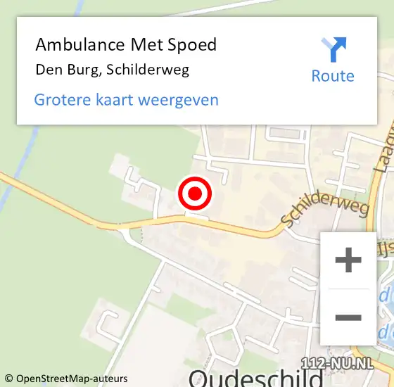 Locatie op kaart van de 112 melding: Ambulance Met Spoed Naar Den Burg, Schilderweg op 10 augustus 2024 15:14