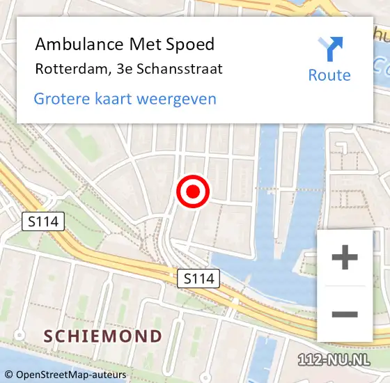 Locatie op kaart van de 112 melding: Ambulance Met Spoed Naar Rotterdam, 3e Schansstraat op 10 augustus 2024 15:21