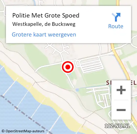 Locatie op kaart van de 112 melding: Politie Met Grote Spoed Naar Westkapelle, de Bucksweg op 10 augustus 2024 15:28