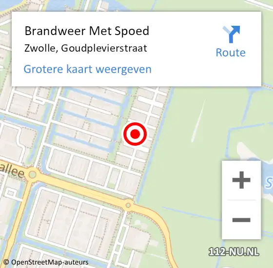 Locatie op kaart van de 112 melding: Brandweer Met Spoed Naar Zwolle, Goudplevierstraat op 10 augustus 2024 15:33