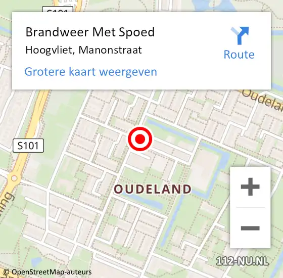 Locatie op kaart van de 112 melding: Brandweer Met Spoed Naar Hoogvliet, Manonstraat op 10 augustus 2024 15:34