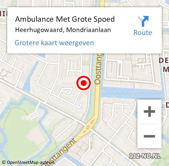 Locatie op kaart van de 112 melding: Ambulance Met Grote Spoed Naar Heerhugowaard, Mondriaanlaan op 10 augustus 2024 15:47