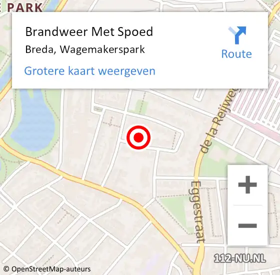 Locatie op kaart van de 112 melding: Brandweer Met Spoed Naar Breda, Wagemakerspark op 10 augustus 2024 15:50