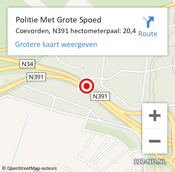 Locatie op kaart van de 112 melding: Politie Met Grote Spoed Naar Coevorden, N391 hectometerpaal: 20,4 op 10 augustus 2024 15:50