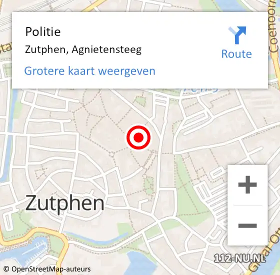 Locatie op kaart van de 112 melding: Politie Zutphen, Agnietensteeg op 10 augustus 2024 15:51