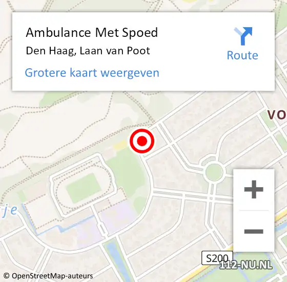 Locatie op kaart van de 112 melding: Ambulance Met Spoed Naar Den Haag, Laan van Poot op 10 augustus 2024 16:05