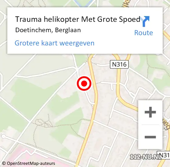 Locatie op kaart van de 112 melding: Trauma helikopter Met Grote Spoed Naar Doetinchem, Berglaan op 10 augustus 2024 16:10