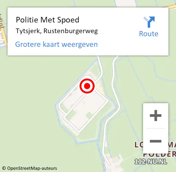 Locatie op kaart van de 112 melding: Politie Met Spoed Naar Tytsjerk, Rustenburgerweg op 10 augustus 2024 16:12